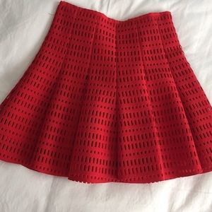 Sandro Paris Laser Cut Red Flare Skirt High Waist